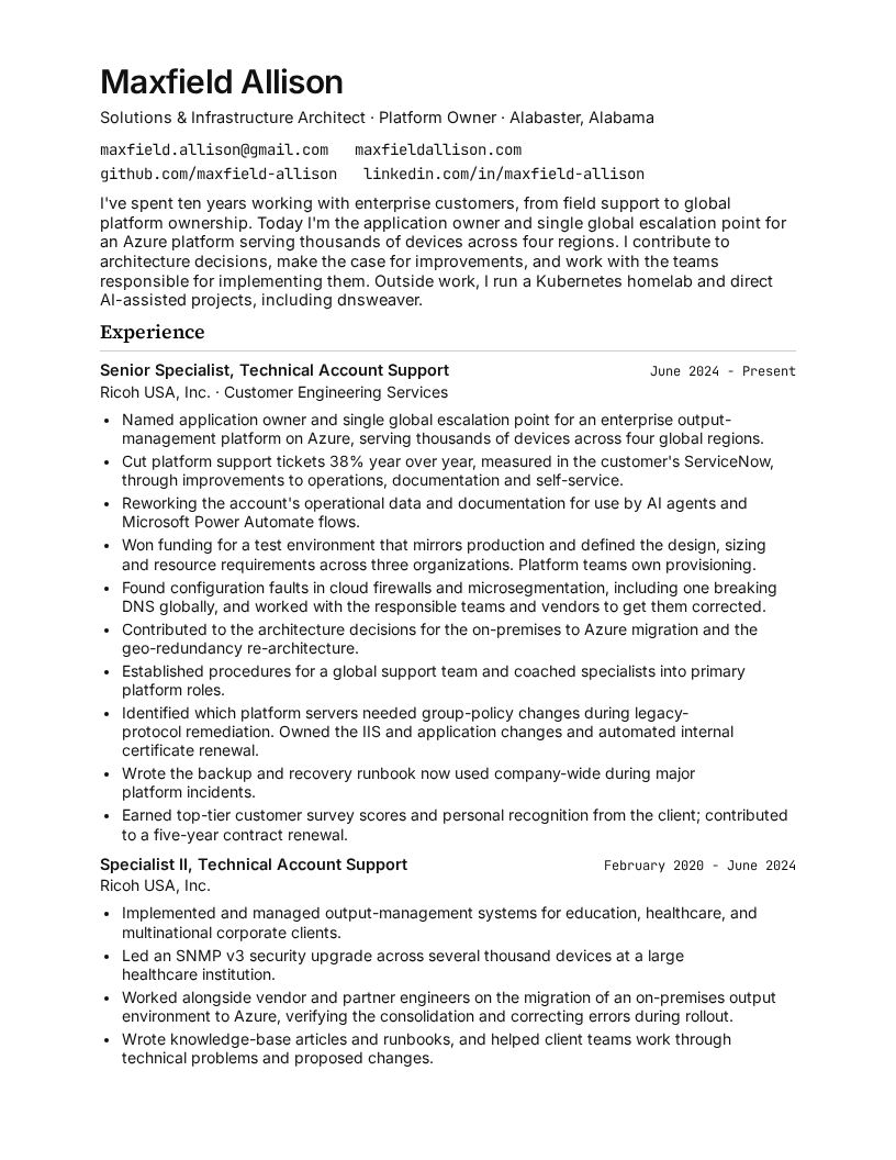First page of the resume PDF